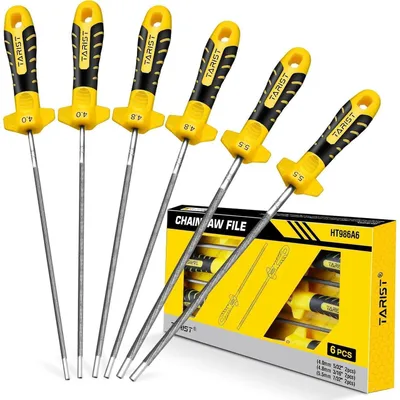 Immagine prodotto di Lime per motosega, set da 6 pezzi con manico: lime rotonde da 4 mm, 4,8 mm e 5,5 mm