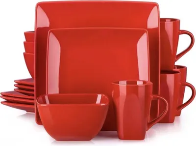 Zdjęcie produktu dla Zestaw naczyń Happyment - Naczynia kuchenne - Zestaw do serwowania - Czerwony - Ceramiczny - 16-częściowy