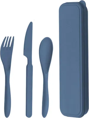 Produktbild von Plastik Besteck Mehrweg Set, 1 Set Reise Besteck mit Etui, Camping Besteck set, Tragbare Utensilien, für Lunchbox, Schule, Picknick, Reisen (Blau)