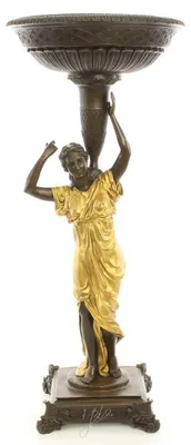Produktbild von Casa Padrino Jugendstil Blumentopfständer Bronze / Gold 33 x 33 x H. 77,2 cm - Luxus Bronzefigur