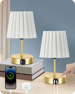 Image de Petites lampes de chevet, écran tactile, variateur de luminosité, avec port USB, lot de 2
