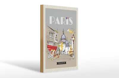 Produktbild von Holzschild Reise 20x30cm Paris Frankreich Gemälde Stadt