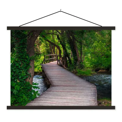 Produktbild von MuchoWow® Textilposter Wald - Natur - Brücke 150x113 cm mit schwarzem Rahmen - Wohnzimmer
