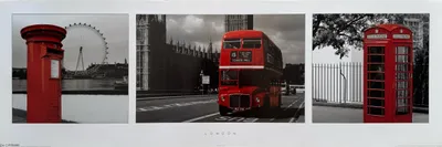 Obrázek produktu pro LONDÝN – Londýn – Red Triptych – 30,5 x 91,5 cm – Plakát