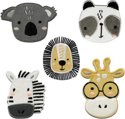 Obrázok produktu pre Zoo sada 5 záplat so zvieratami, nažehľovacie záplaty, nášivky, záplaty, na nažehlenie