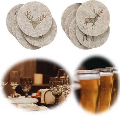 Produktbild von LS-LebenStil 6x Filz Glasuntersetzer Set Hirsch Braun 10cm Rund Bierdeckel für Gläser Getränke Tassen Untersetzter Tisch-Deko
