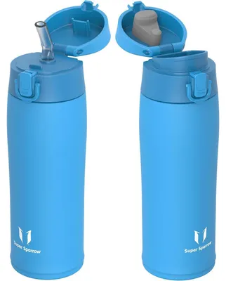 Produktbild von Trinkflasche Edelstahl Thermobecher 500ml Himmelblau BPA-Frei Auslaufsicher mit 2 Deckeln