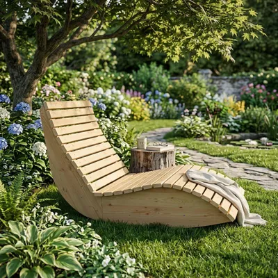 Produktbild von Holzliege Wellenliege Waldsofa Gartenliege "Schaukel-Sannerl" (Lärche) Breite 120cm Schaukelliege Relaxliege Himmelsliege