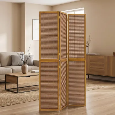 Obrázek produktu pro Homestyle4u XL Paraván, 3dílný, bambusové dřevo, hnědý, výška 2 m, do interiéru