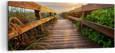Produktbild von Bild auf Leinwand - Leinwandbild - Fußgängerbrücke Meer Strand Ufer - 120x50cm - Wand Bild - Wanddeko - Leinwanddruck - Bilder - Kunstdruck - Leinwand bilder - Wandkunst - AB120x50-2617