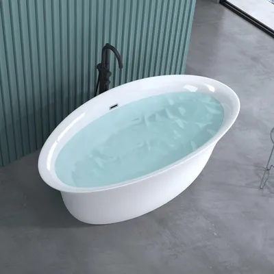 Image de doporro Baignoire îlot Ovale pour Salle de Bain 170cm Blanc Vicenza543OA Acrylique avec Bonde et trop plein 170x88x65cm
