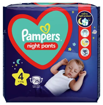Obrázok produktu pre Plenkové nohavičky Pampers Night, veľkosť 4, 9–15 kg, 100 ks