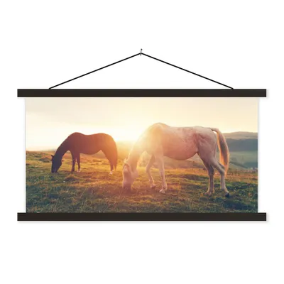 Produktbild von MuchoWow® Textilposter Pferde - Sonne - Tiere 60x30 cm mit schwarzem Rahmen - Textilien