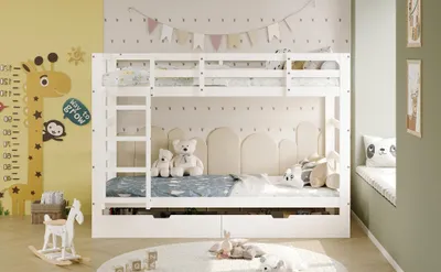 Produktbild von Etagenbett - 90 x 200 cm - 2 Schubladen - Absturzsicherung - Lattenrost - Zu zwei Kinderbetten teilbar - Holz