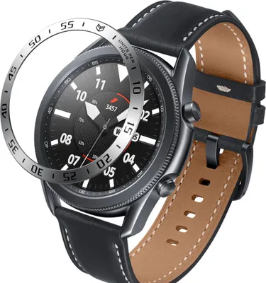 Produktbild von INF Silberne Lünettenring für 45mm Galaxy Watch3 - Schwarze Inschrift
