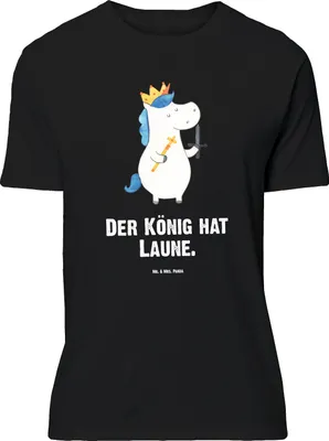 Produktbild von Mr. & Mrs. Panda Größe XL T-Shirt Einhorn König mit Schwert - Schwarz - Geschenk, Unicorn, Ritter, Shirt, Tshirt, Einhörner, Mittelalter, Spruch