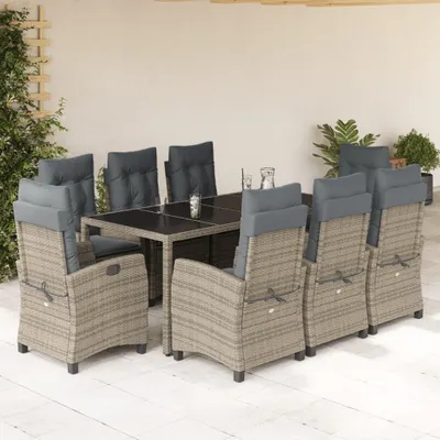 Produktbild von The Living Store 9-tlg. Garten-Essgruppe mit Kissen Grau Poly Rattan