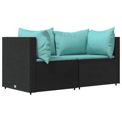 Obrázok produktu pre vidaXL Záhradné rohové sedacie súpravy s vankúšmi 2 ks Black Poly Rattan