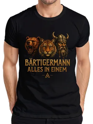 Produktbild von Bärtigermann Alles in Einem Bär Tiger Wikinger Valhalla Spruch Herren T-Shirt, Schwarz, XXL
