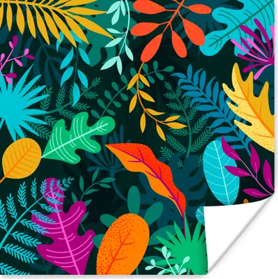 Produktbild von MuchoWow® Poster Dschungel - Blätter - Farben - Jungen - Mädchen - Kinder 30x30 cm - Wandposter - Printing