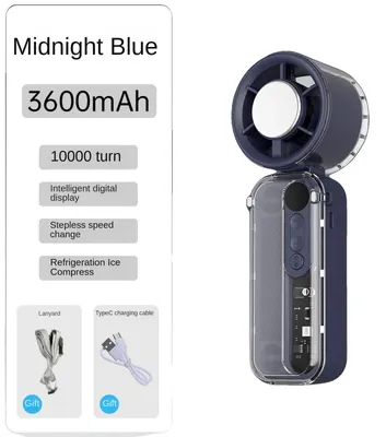 Productafbeelding van Draagbare handventilator, 3-in-1 functionaliteit, 5 snelheidsstanden, blauw - 3600mA