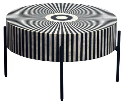 Produktbild von Couchtisch HARMONY NATURE 65cm Knocheneinlage Schwarz Weiß Design Tisch