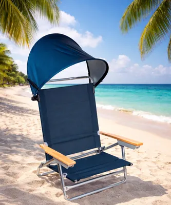 Produktbild von Strandstuhl mit Sonnenschutz faltbar Alu Klapp Camping Falt Liege Stuhl Dach