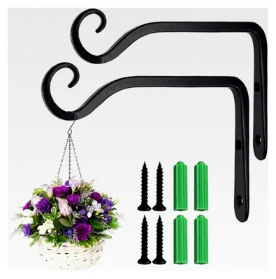 Produktbild von 2 Stück Pflanzenhalter, Eisen Wandhaken für Blumenampeln, Schwarze Gartenhaken, Halterung für Pflanzenkörbe, Windspiele, Laternen, Vogelfutter, Blumentöpfe