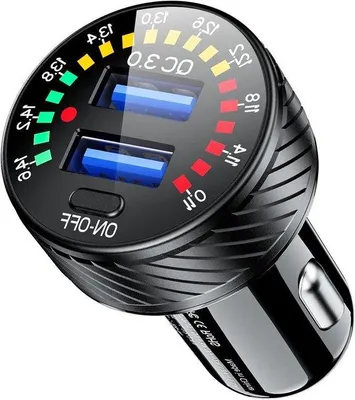 Immagine prodotto di Caricabatteria da auto QC3.0 USB, caricabatteria rapido da 36 Watt e 3 Ampere con voltmetro e interruttore