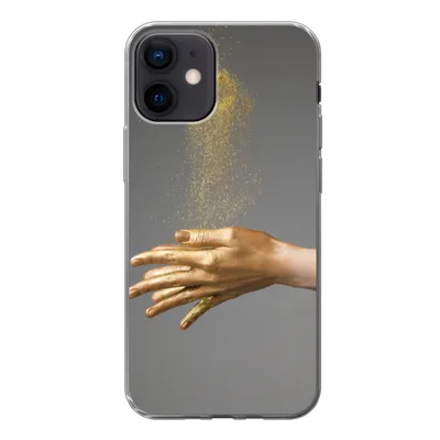 Produktbild von MuchoWow® Handyhülle Schutzhülle Hülle für iPhone 12 Frau mit goldgefärbten Händen und einer Glitzerwolke Silikon Softcase Handy Hülle - Schutzhülle