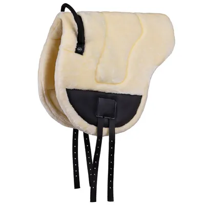 Image de QHP Bareback Pad Otario avec système de sangles Crème fourrure synthétique, Taille:Full