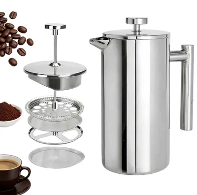 Obrázok produktu pre Kávovar Zimilo 800 ml French Press, z nehrdzavejúcej ocele 304, 3-stupňový filtračný systém, dvojstenný, odolný, na kávu a čaj