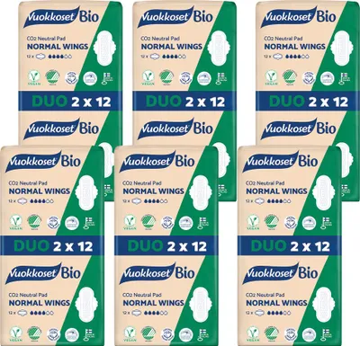 Zdjęcie produktu dla ZAPAS Podpasek BIO NORMAL WINGS 144 szt. (6x Duopack) | Ze Skrzydełkami | Biodegradowalne, Hipoalergiczne | Ekonomiczny Komfort