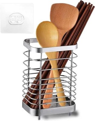 Produktbild von Unyqoos® Edelstahl Besteckhalter – Küchenutensilien-Organizer & Abtropfhalter, 10 x 7,5 x 15 cm, silber, belüftet, rostfrei