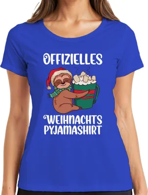 Produktbild von Offizielles Weihnachts-Pyjama Faultier - Weihnachten Weihnachtsgeschenk Christmas Damen T-Shirt, Blau, L
