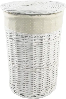 Produktbild von Wäschekorb Wäschetonnen Wäschetruhe Weide weiß rund 34L Bezug beige Deckel D.32 H.47