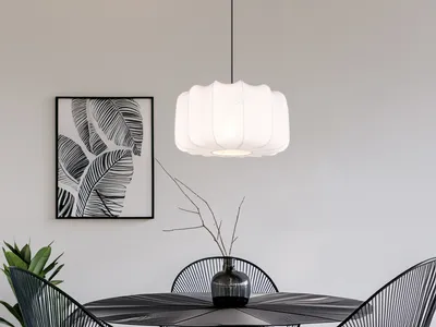 Produktbild von Ausgefallene große LED Pendelleuchte Stofflampe hängend für Esstisch Weiß Ø 40cm