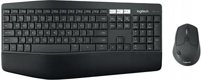 Zdjęcie produktu dla Logitech 920-008219, Pełnowymiarowy (100%), Bezprzewodowy, RF Wireless + Bluetooth, QWERTY, Czarny, Dołączona myszka