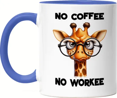 Produktbild von No coffee no workee Tasse Blau lustiger Spruch No Coffee Workee Giraffe