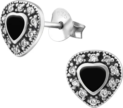 Produktbild von 925 Sterling Silber Ohrstecker schwarzes Herz mit Zirkonia