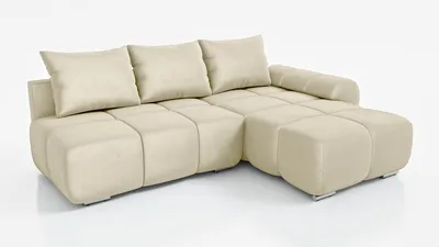 Zdjęcie produktu dla Beżowy narożnik rozkładany do salonu z funkcją spania Pikowana rogówka Bestii Prawa 270 cm