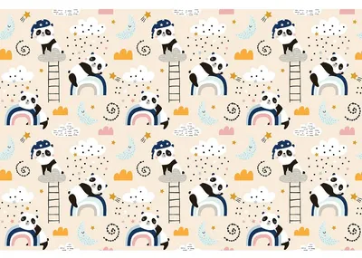 Image de Autocollants pour meubles d'enfants avec des pandas et des arcs-en-ciel, 40 x 60 cm