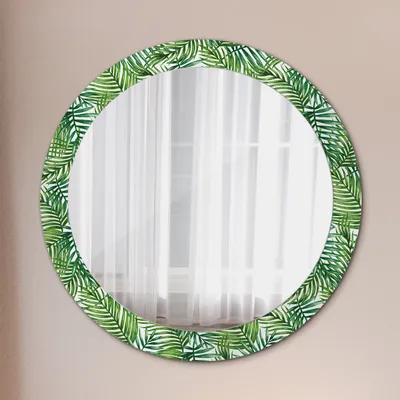 Produktbild von Kosmetikspiegel Spiegel - Flurspiegel - Spiegel mit Modischem Print – Dekospiegel - Tropisch Palme - Rund: Ø80cm