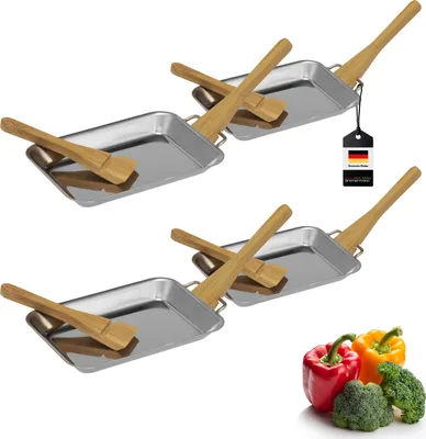 Produktbild von bremermann Grillpfanne 4er Set inkl. 8 Bambus-Schaber, Edelstahl