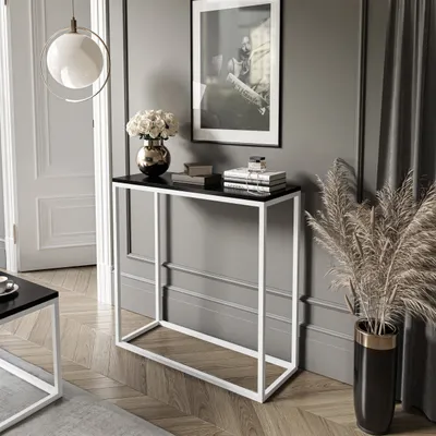 Produktbild von Konzolový stolík MODERN 80 cm biely / čierny vysoký lesk