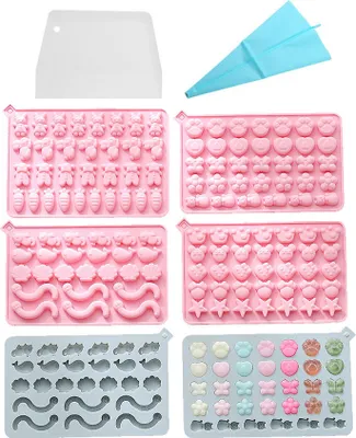 Obrázok produktu pre Sada 6 silikónových formičiek na cukrovinky, gumové zvieratko, ovocie, korunky, hviezdičky, jahoda, motýľ, formičky so škrabkou na zdobenie