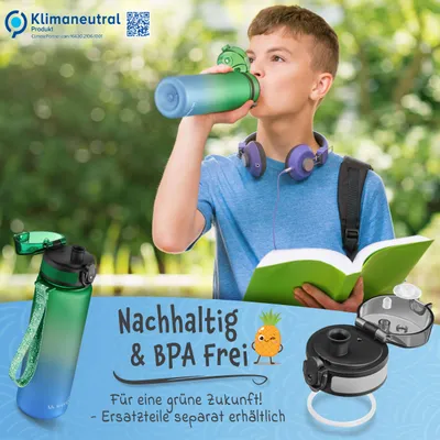 Produktbild von My Vesperbox® Trinkflasche Kinder [750ML] - Wasserflasche Kohlensäure Geeignet & Auslaufsicher - Water Bottle Kids - für Schule & Sport - Kinderflasche für Mädchen & Jungen - inkl. Ersatzdichtung