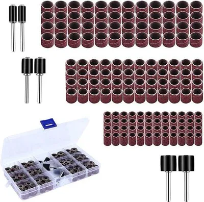 Produktbild von Schuurhulzen-Sets mit 150 Stück - mit Schleifbandhaltern - Drehgerätsatz