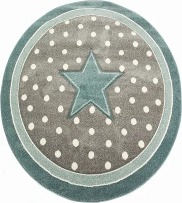 Immagine prodotto di Tappeto rotondo per bambini con motivi a stella in turchese, grigio e bianco - Dimensioni: 160 cm (rotondo)