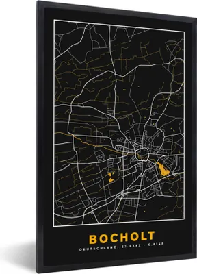 Produktbild von MuchoWow® Gerahmtes Poster Gold - Deutschland - Karte - Stadtplan - Bocholt 60x90 cm - Poster mit Schwarzem Bilderrahmen Wandposter Rahmen Foto Bilder - Kunst